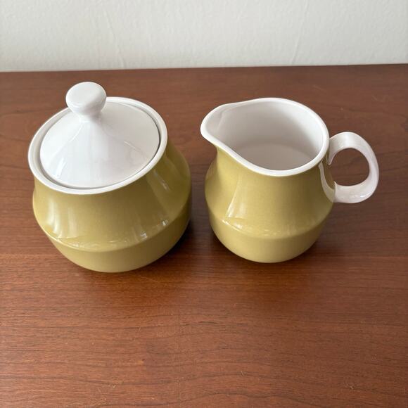 VTG Mikasa Tampa Cream & Sugar Set | Olive Green | D1450 Japan Cera-Stone | EUC - Picture 2 of 14